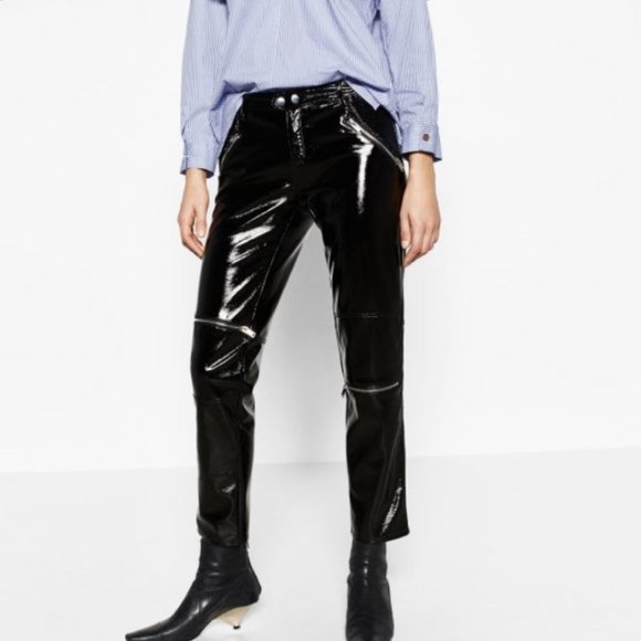 Zara Pants - Zara Relaxed Biker Patent Vinyl Zipper Moto Pant